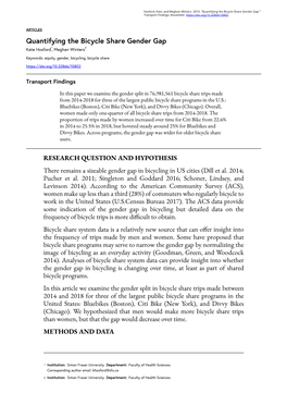 Quantifying the Bicycle Share Gender Gap.” Transport Findings, November