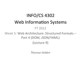 Web Architecture: Structured Formats (DOM, JSON/YAML)