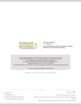 Land for Planting, Harvesting and Sickness? Agricultural Production, Pesticides and Disease in Goiás, Brazil (2000 to 2013) Sociedade & Natureza, Vol