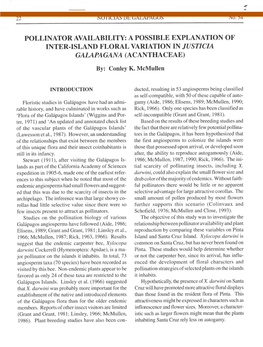 Pollinator Availability: a Possible Explanation of in Inter.Island Floral Variation "Iuszcia Gai-Apagan a (A Cantha Ceae)