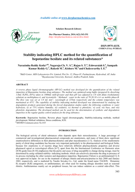 Stability Indicating HPLC Method for the Quantification of Bepotastine Besilate and Its Related Substances*