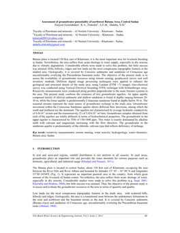 Assessment of Groundwater Potentiality of Northwest Butana Area, Central Sudan Elsayed Zeinelabdein1, K.A., Elsheikh2, A.E.M., Abdalla, N.H.3