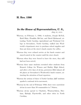 H. Res. 1566 in the House of Representatives, U