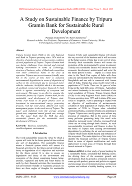 A Study on Sustainable Finance by Tripura Gramin Bank for Sustainable Rural Development