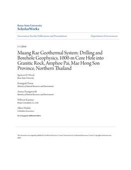 Muang Rae Geothermal System: Drilling and Borehole Geophysics, 1000-M Core Hole Into Granitic Rock, Amphoe Pai, Mae Hong Son Province, Northern Thailand Spencer H