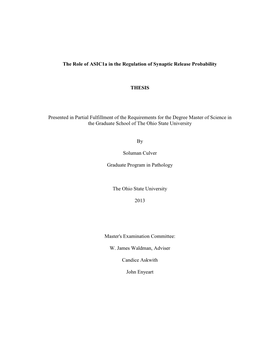 The Role of Asic1a in the Regulation of Synaptic Release Probability