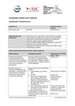 Aardvark Conservation Fact Sheet (Aug 2016)