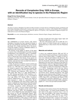 Records of Ceroplastes Gray 1828 in Europe, with an Identification Key to Species in the Palaearctic Region