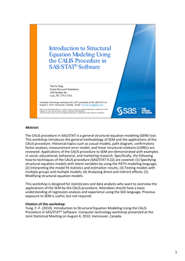 Ntroduction to Structural Equation Modeling Using the CALIS Procedure in SAS/STAT® Software