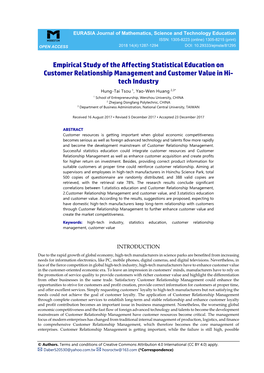 Empirical Study of the Affecting Statistical Education on Customer Relationship Management and Customer Value in Hi- Tech Industry