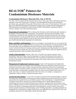 Pointers for Condominium Disclosure Materials