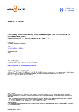 University of Dundee Evolutionary Relationships Among Barley And