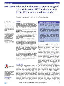 Print and Online Newspaper Coverage of the Link Between HPV and Oral Cancer in the UK: a Mixed-Methods Study