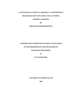 Late Holocene Climate Variability As Preserved In