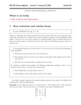 What Is on Today 1 Row Reduction and Echelon Forms