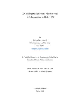 A Challenge to Democratic Peace Theory: U.S. Intervention in Chile, 1973