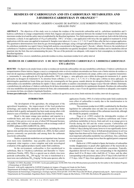 Residues of Carbosulfan and Its Carbofuran Metabolites and 3-Hydroxy-Carbofuran in Oranges1, 2