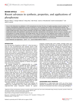 Recent Advances in Synthesis, Properties, and Applications of Phosphorene