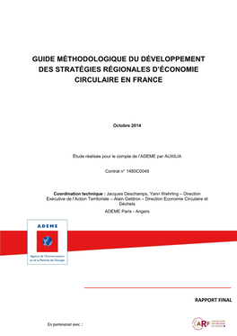 Guide Méthodologique Du Développement Des Stratégies Régionales D'économie Circulaire En France