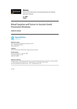 Ritual Surprise and Terror in Ancient Greek Possession-Dromena