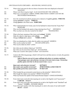 1999 Texas State Certamen -- Round One, Novice Level