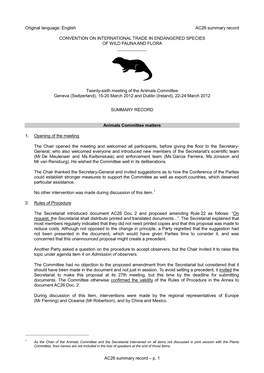 Summary Record of the 26Th Meeting of the Animals Committee