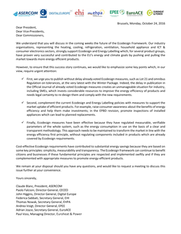 Joint Industry Letter on Ecodesign