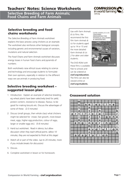 Science Worksheets Selective Breeding of Farm Animals; Food Chains and Farm Animals