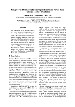 Using Wordnet to Improve Reordering in Hierarchical Phrase-Based Statistical Machine Translation