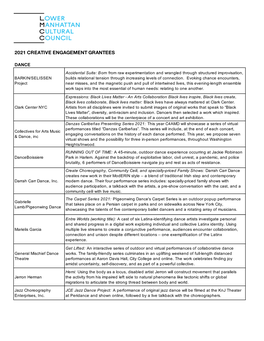 2021 Creative Engagement Grantees