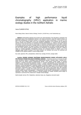 Examples of High Performance Liquid Chromatography (HPLC) Application in Marine Ecology Studies in the Northern Adriatic