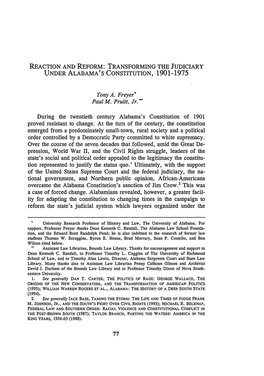 Reaction and Reform: Transforming Under Alabama's Constitution, 190 1-1975