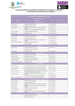 Calendario De Competicións 2021/2022