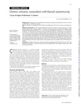 Chronic Urticaria: Association with Thyroid Autoimmunity Y Levy, N Segal, N Weintrob, Y L Danon