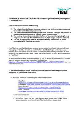 Evidence of Abuse of Youtube for Chinese Government Propaganda 22 September 2014