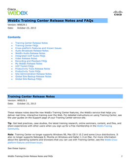 Cisco Webex Training Center Release Notes and Faqs