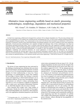 Alternative Tissue Engineering Scaffolds Based on Starch: Processing Methodologies, Morphology, Degradation and Mechanical Properties