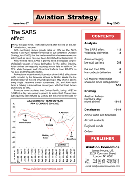 May 2003 the SARS Effect CONTENTS Analysis Irst, the Good News