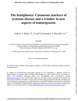 Cutaneous Markers of Systemic Disease and a Window to New Aspects of Tumorigenesis