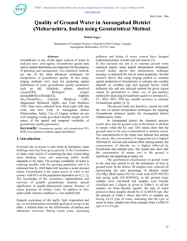 Quality of Ground Water in Aurangabad District (Maharashtra, India) Using Geostatistical Method