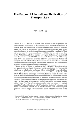 The Future of International Unification of Transport Law