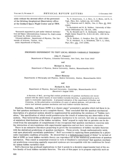 PROPOSED EXPERIMENT to TEST LOCAL HIDDEN-VARIABLE THEORIES* John F