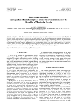 Ecological and Faunal Complexes of Insectivorous Mammals of the Republic of Mordovia, Russia