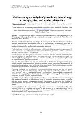 3D Time and Space Analysis of Groundwater Head Change for Mapping River and Aquifer Interactions