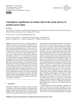 Atmospheric Significance of Aeolian Salts in the Sandy Deserts Of