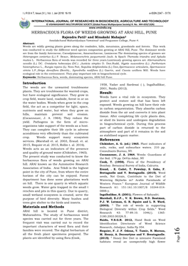 HERBACEOUS FLORA of WEEDS GROWING at ARAI HILL, PUNE Rajendra Patil1 and Minakshi Mahajan2 Amolakchand Mahavidyalaya Yawatmal1 and Fergusson College, Pune-4