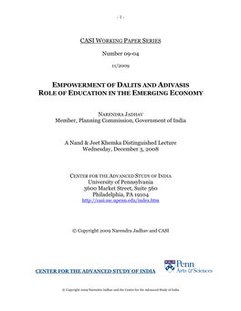 “Empowerment of Dalits and Adivasis: Role of Education in the Emerging