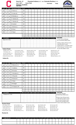 Cleveland Indians(29-27) Vs Colorado Rockies(37-23)