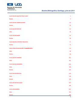Boletín Bibliográfico Santiago, Julio De 2011