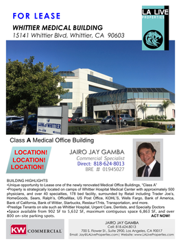 FOR LEASE WHITTIER MEDICAL BUILDING 15141 Whittier Blvd, Whittier, CA 90603